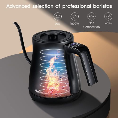  Leehoo Electric Gooseneck Kettle with Temperature Control,LED Touch Screen Design,Pour Over Coffee Kettle Tea Kettle,Stainless Steel Water Kettle,Auto Shutoff Rapid Heating 0.8L, B