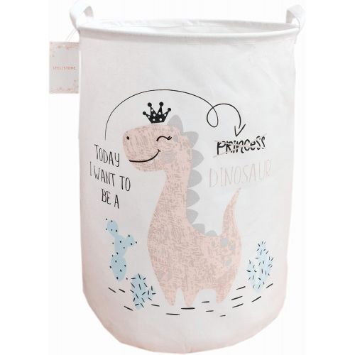  LEELI laundry Hamper with Handles Collapsible Canvas Basket for Storage Bin,Kids Room,Home Organizer,Nursery Storage,Baby Hamper,19.7×15.7 (pink dinosaur)