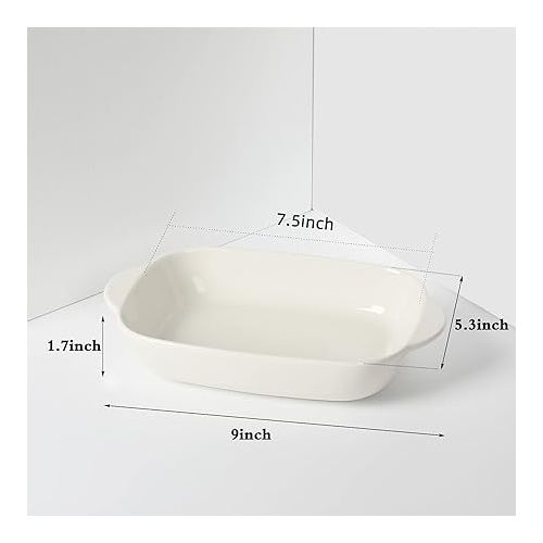  LEETOYI Ceramic Small Baking Dish, Porcelain 2-Piece Rectangular Bakeware with Double Handle, Baking Pans for Cooking and Cake Dinner 7.5