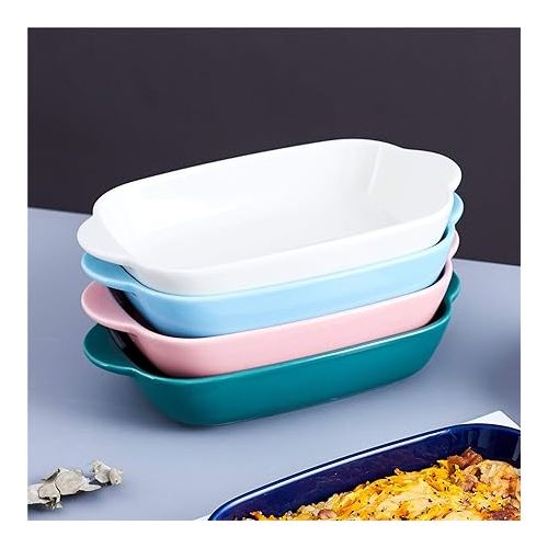  LEETOYI Ceramic Small Baking Dish, Porcelain 2-Piece Rectangular Bakeware with Double Handle, Baking Pans for Cooking and Cake Dinner 7.5