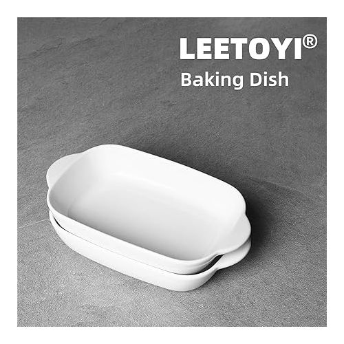  LEETOYI Ceramic Small Baking Dish, Porcelain 2-Piece Rectangular Bakeware with Double Handle, Baking Pans for Cooking and Cake Dinner 7.5