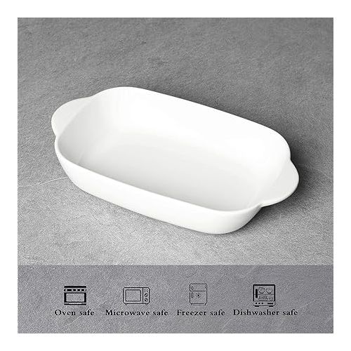  LEETOYI Ceramic Small Baking Dish, Porcelain 2-Piece Rectangular Bakeware with Double Handle, Baking Pans for Cooking and Cake Dinner 7.5