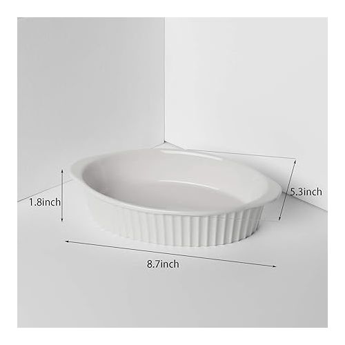  LEETOYI Porcelain Small Oval Au Gratin Pans,Set of 2 Baking Dish Set for 1 or 2 person servings, Bakeware with Double Handle for Kitchen and Home,(White)