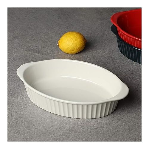  LEETOYI Porcelain Small Oval Au Gratin Pans,Set of 2 Baking Dish Set for 1 or 2 person servings, Bakeware with Double Handle for Kitchen and Home,(White)