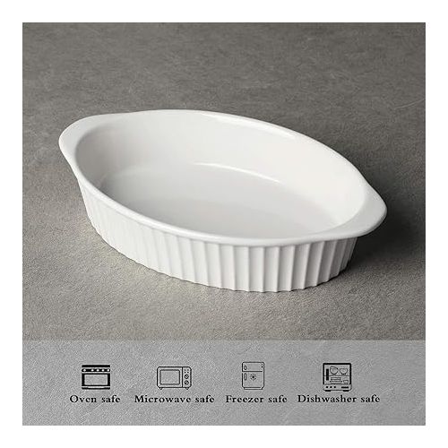  LEETOYI Porcelain Small Oval Au Gratin Pans,Set of 2 Baking Dish Set for 1 or 2 person servings, Bakeware with Double Handle for Kitchen and Home,(White)