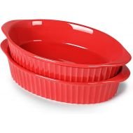 LEETOYI Porcelain Small Oval Au Gratin Pans, Baking Dish Set for 1 or 2 person servings, Bakeware with Double Handle for Kitchen and Home, Set of 2 (Red)