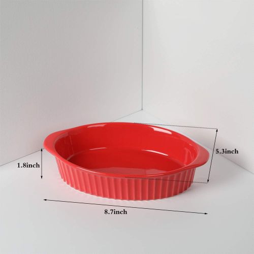  LEETOYI Porcelain Small Oval Au Gratin Pans, Baking Dish Set for 1 or 2 person servings, Bakeware with Double Handle for Kitchen and Home, Set of 2 (Red)