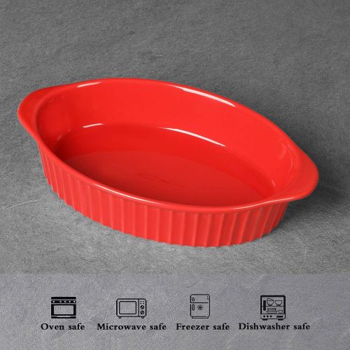  LEETOYI Porcelain Small Oval Au Gratin Pans, Baking Dish Set for 1 or 2 person servings, Bakeware with Double Handle for Kitchen and Home, Set of 2 (Red)
