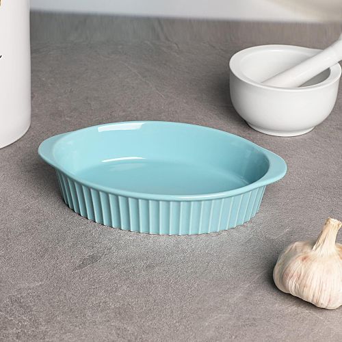  LEETOYI Porcelain Small Oval Au Gratin Pans,Set of 4 Baking Dish Set for 1 or 2 person servings, Bakeware with Double Handle for Kitchen and Home (Turquoise)
