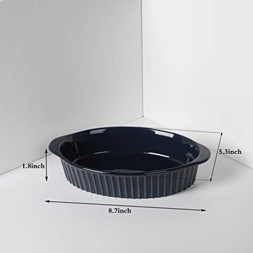  [아마존베스트]LEETOYI Porcelain Small Oval Au Gratin Pans, Baking Dish Set for 1 or 2 person servings, Bakeware with Double Handle for Kitchen and Home, Set of 2 (Navy)