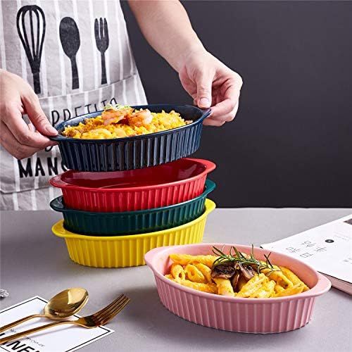  [아마존베스트]LEETOYI Porcelain Small Oval Au Gratin Pans, Baking Dish Set for 1 or 2 person servings, Bakeware with Double Handle for Kitchen and Home, Set of 2 (Navy)