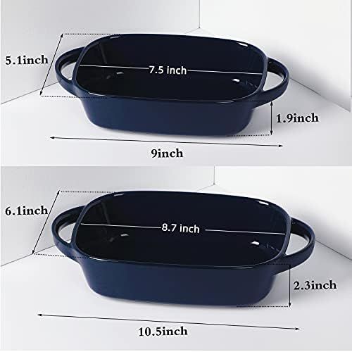  [아마존베스트]LEETOYI Ceramics Small Bakeware Set, Porcelain Rectangular Baking Dish with Double Handle, Baking Pans for Kitchen, Cooking, Cake Dinner,1 or 2 person servings 10.5-Inch/9-Inch (Na