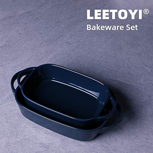  [아마존베스트]LEETOYI Ceramics Small Bakeware Set, Porcelain Rectangular Baking Dish with Double Handle, Baking Pans for Kitchen, Cooking, Cake Dinner,1 or 2 person servings 10.5-Inch/9-Inch (Na