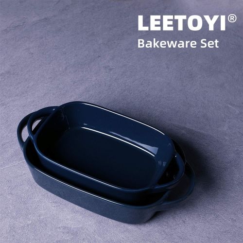  [아마존베스트]LEETOYI Ceramics Small Bakeware Set, Porcelain Rectangular Baking Dish with Double Handle, Baking Pans for Kitchen, Cooking, Cake Dinner,1 or 2 person servings 10.5-Inch/9-Inch (Na