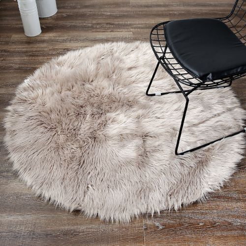  LEEVAN Super Soft Faux Fur Sheepskin Rug Shaggy Rug Round Area Rugs Floor Mat Home Decorator Carpets Kids Play Rug Black,3ft Diameter