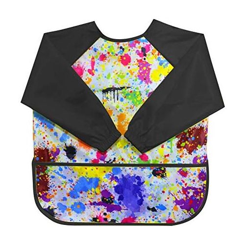  [아마존베스트]LEEY Childrens Art Smock Kids Painting Aprons Art Painting Supplies (Black)