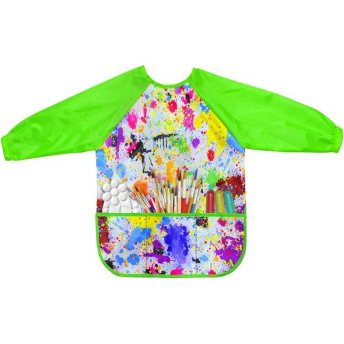  [아마존베스트]LEEY Childrens Art Smock Kids Painting Aprons Art Painting Supplies (Green)