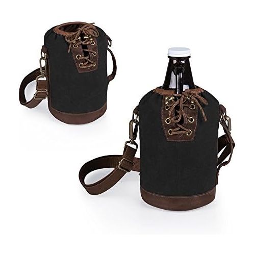  [아마존베스트]Legacy-A Picnic Time Brand Amber Glass with Canvas Lace up Growler Tote, 64-Ounce, Black