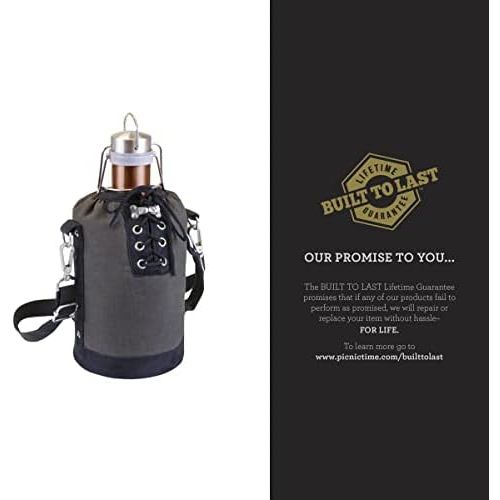  [아마존베스트]LEGACY - a Picnic Time Brand Stainless Steel Growler with Copper Finish and Gray and Black Canvas Lace up Growler Tote, 64-Ounce