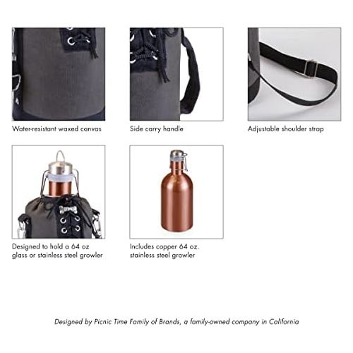  [아마존베스트]LEGACY - a Picnic Time Brand Stainless Steel Growler with Copper Finish and Gray and Black Canvas Lace up Growler Tote, 64-Ounce