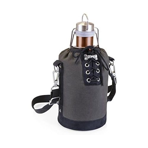  [아마존베스트]LEGACY - a Picnic Time Brand Stainless Steel Growler with Copper Finish and Gray and Black Canvas Lace up Growler Tote, 64-Ounce