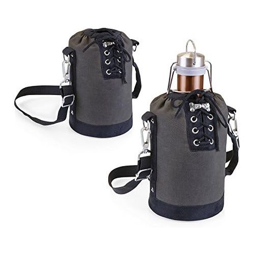  [아마존베스트]LEGACY - a Picnic Time Brand Stainless Steel Growler with Copper Finish and Gray and Black Canvas Lace up Growler Tote, 64-Ounce