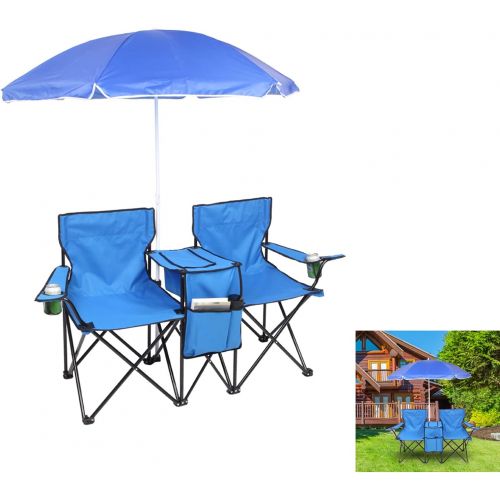  BCS Portable Folding Picnic Double Recline Chair W/ Umbrella Table Cooler Beach Camping Chair Stadium Seat캠핑 의자