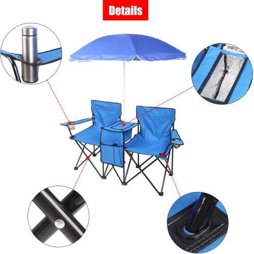  BCS Portable Folding Picnic Double Recline Chair W/ Umbrella Table Cooler Beach Camping Chair Stadium Seat캠핑 의자