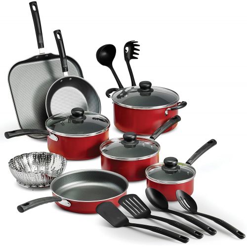  LEGENDARY-YES 18 Piece Nonstick Pots & Pans Cookware Set Kitchen Kitchenware Cooking NEW (RED)