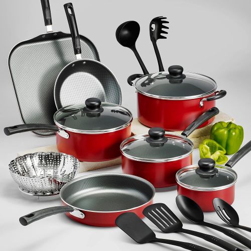  LEGENDARY-YES 18 Piece Nonstick Pots & Pans Cookware Set Kitchen Kitchenware Cooking NEW (RED)