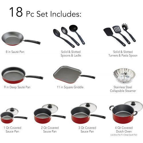  LEGENDARY-YES 18 Piece Nonstick Pots & Pans Cookware Set Kitchen Kitchenware Cooking NEW (RED)