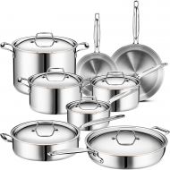 LEGEND_COOKWARE Legend Stainless Steel 5-Ply Copper Core 14-Piece Cookware Set Professional Home Chef Grade Clad Pots and Pans Sets All Surface, Induction & Oven Safe Premium Cooking Gifts for Men