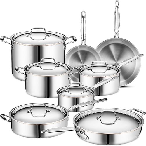  LEGEND_COOKWARE Legend Stainless Steel 5-Ply Copper Core 14-Piece Cookware Set Professional Home Chef Grade Clad Pots and Pans Sets All Surface, Induction & Oven Safe Premium Cooking Gifts for Men