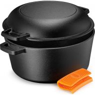 LEGEND_COOKWARE Legend Cast Iron Dutch Oven 5 Quart Cast Iron Multi Cooker Stock Pot For Frying, Cooking, Baking & Broiling on Induction, Electric, Gas & In Oven Lightly Pre-Seasoned & Gets Better