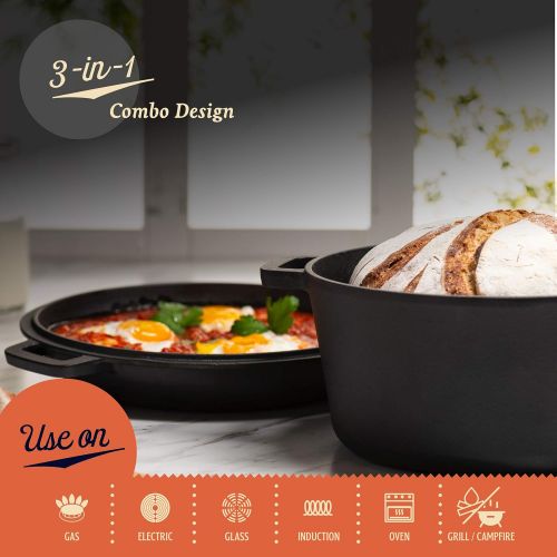  LEGEND_COOKWARE Legend Cast Iron Dutch Oven 5 Quart Cast Iron Multi Cooker Stock Pot For Frying, Cooking, Baking & Broiling on Induction, Electric, Gas & In Oven Lightly Pre-Seasoned & Gets Better