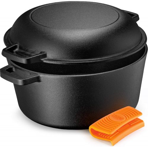  LEGEND_COOKWARE Legend Cast Iron Dutch Oven 5 Quart Cast Iron Multi Cooker Stock Pot For Frying, Cooking, Baking & Broiling on Induction, Electric, Gas & In Oven Lightly Pre-Seasoned & Gets Better