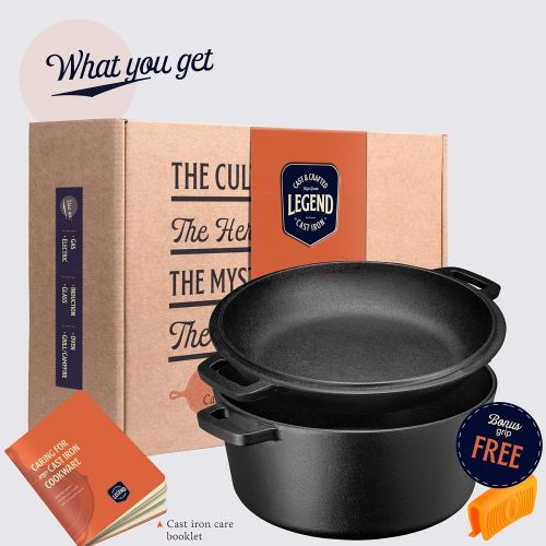  LEGEND_COOKWARE Legend Cast Iron Dutch Oven 5 Quart Cast Iron Multi Cooker Stock Pot For Frying, Cooking, Baking & Broiling on Induction, Electric, Gas & In Oven Lightly Pre-Seasoned & Gets Better