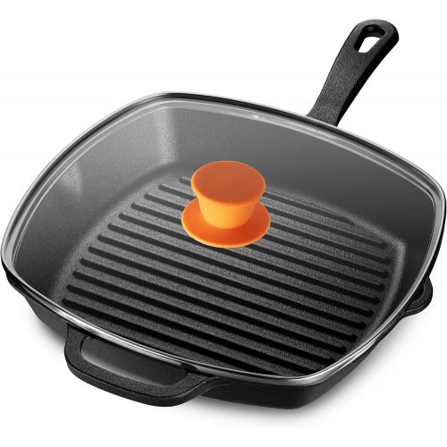  LEGEND_COOKWARE Legend Cast Iron Square Grill Pan with Lid Large 10.5” Grilling Pan with Glass Lid for Oven, Induction, Cooking, Pizza, Charring & Grilling Lightly Pre-Seasoned Cookware Gets Bette