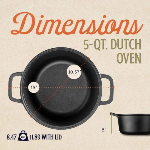  LEGEND_COOKWARE Legend Cast Iron Dutch Oven Medium 5qt Heavy-Duty Pot with Cast Iron Lid for Oven, Induction, Cooking, Browning, Braising & Grilling Lightly Pre-Seasoned Cookware Gets Better with