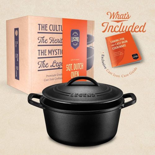  LEGEND_COOKWARE Legend Cast Iron Dutch Oven Medium 5qt Heavy-Duty Pot with Cast Iron Lid for Oven, Induction, Cooking, Browning, Braising & Grilling Lightly Pre-Seasoned Cookware Gets Better with