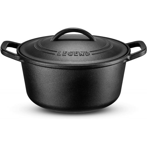  LEGEND_COOKWARE Legend Cast Iron Dutch Oven Medium 5qt Heavy-Duty Pot with Cast Iron Lid for Oven, Induction, Cooking, Browning, Braising & Grilling Lightly Pre-Seasoned Cookware Gets Better with