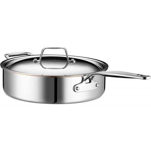  LEGEND_COOKWARE Legend Stainless 5-Quart Copper Core 5 ply Stainless Steel Saute Pan with Lid Professional Home Chef Grade Clad Pot For Soup, Broth & Stock, Chili, Casserole All Surface, Induction