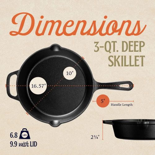  LEGEND_COOKWARE Legend Cast Iron Deep Skillet with Lid Medium 3qt Saute Pan with Cast Iron Lid for Oven, Induction, Cooking, Charring, Braising & Grilling Lightly Pre-Seasoned Cookware Gets Better