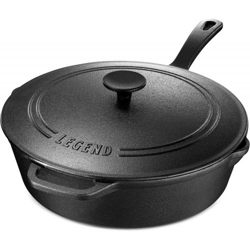  LEGEND_COOKWARE Legend Cast Iron Deep Skillet with Lid Medium 3qt Saute Pan with Cast Iron Lid for Oven, Induction, Cooking, Charring, Braising & Grilling Lightly Pre-Seasoned Cookware Gets Better