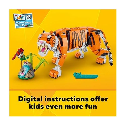  LEGO Creator 3 in 1 Majestic Tiger Building Set, Transforms from Tiger to Panda or Koi Fish Set, Animal Figures, Collectible Building Toy, Gifts for Kids, Boys & Girls 9 Plus Years Old, 31129