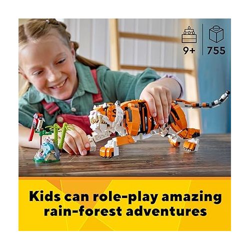  LEGO Creator 3 in 1 Majestic Tiger Building Set, Transforms from Tiger to Panda or Koi Fish Set, Animal Figures, Collectible Building Toy, Gifts for Kids, Boys & Girls 9 Plus Years Old, 31129