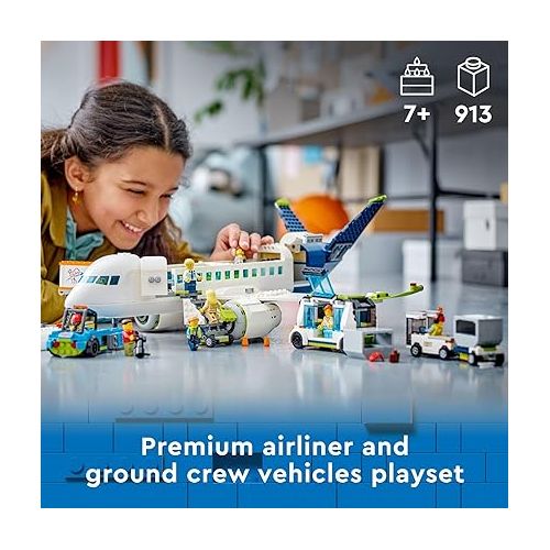  LEGO City Passenger Airplane 60367 Building Toy Set; Fun Airplane STEM Toy for Kids with a Large Airplane, Passenger Bus, Luggage Truck, Container Loader, and 9 Minifigures