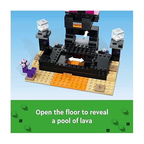  LEGO Minecraft The End Arena 21242, Player-vs-Player Battle Playset with Lava, Ender Dragon and Enderman Figures, Action Toys for Kids 8 Plus Years Old