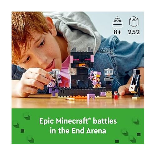  LEGO Minecraft The End Arena 21242, Player-vs-Player Battle Playset with Lava, Ender Dragon and Enderman Figures, Action Toys for Kids 8 Plus Years Old