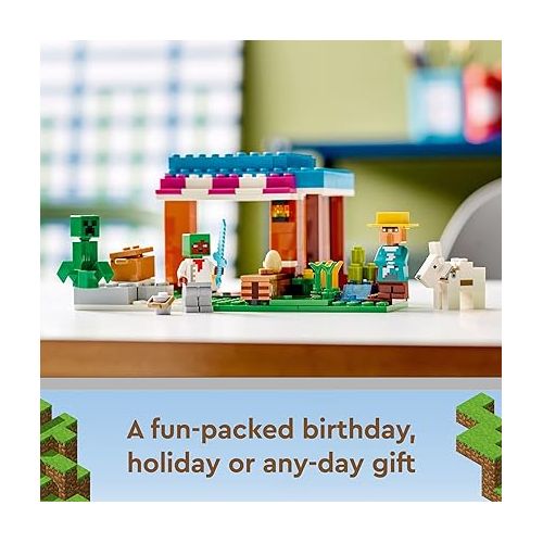  LEGO Minecraft The Bakery Building Kit 21184 Game-Inspired Minecraft Toy Set for Kids Girls Boys Age 8+ Featuring 3 Minecraft Figures and Goat, with Village and Treasure Chest Accessories, Gift Idea